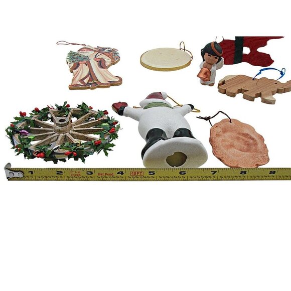 Lot 8 Christmas Holiday Ornaments Elephant Wagon Wheel Snowman Stocking Angel - Picture 9 of 11